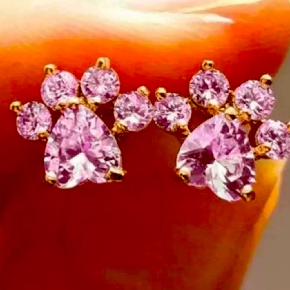 ‼️✨ Fancy Schmancy Pink Crystal Pet Paw Dog Puppy Mom Stud Earrings‼️✨